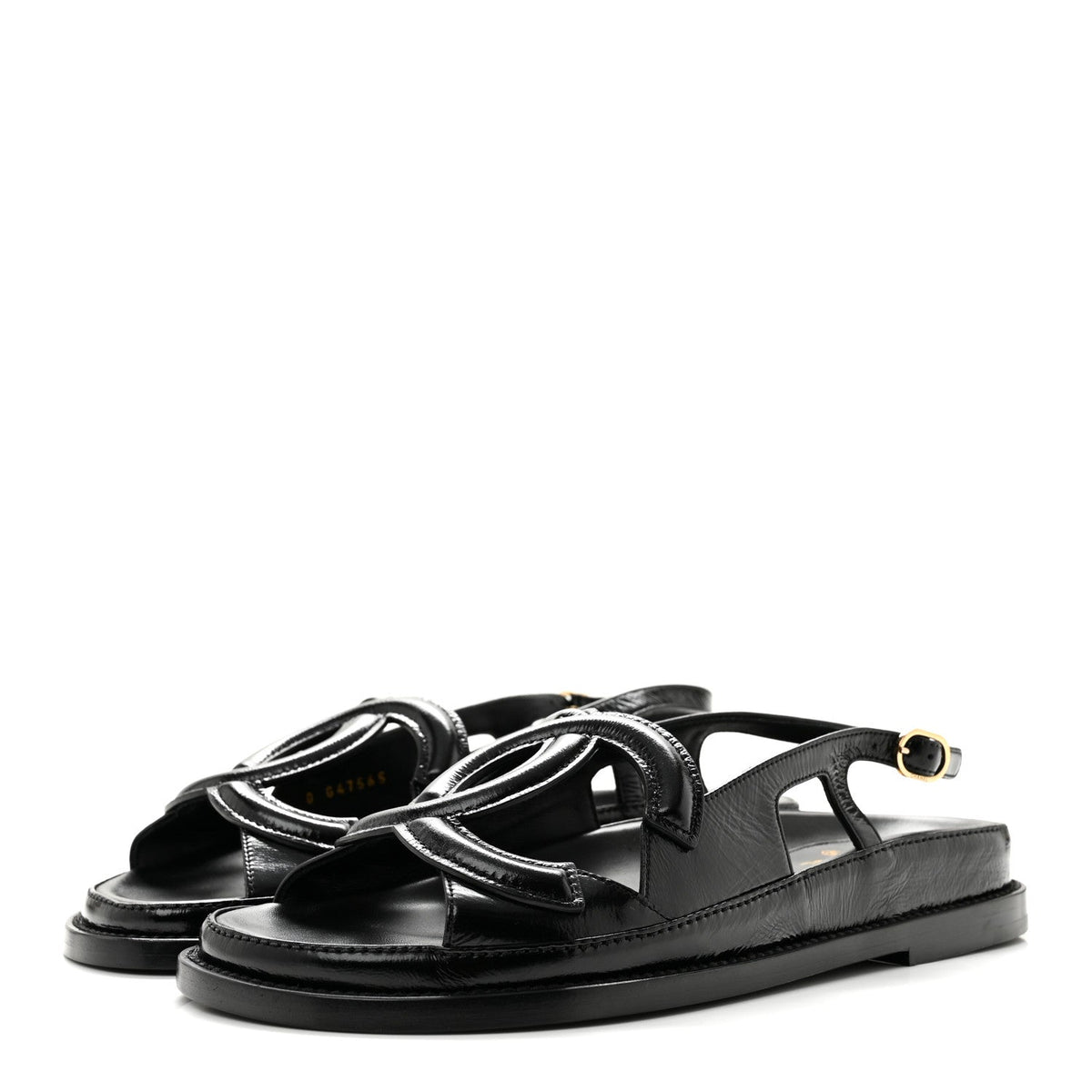 Shiny Crumpled Lambskin CC Cut Out Sandals 37 Black