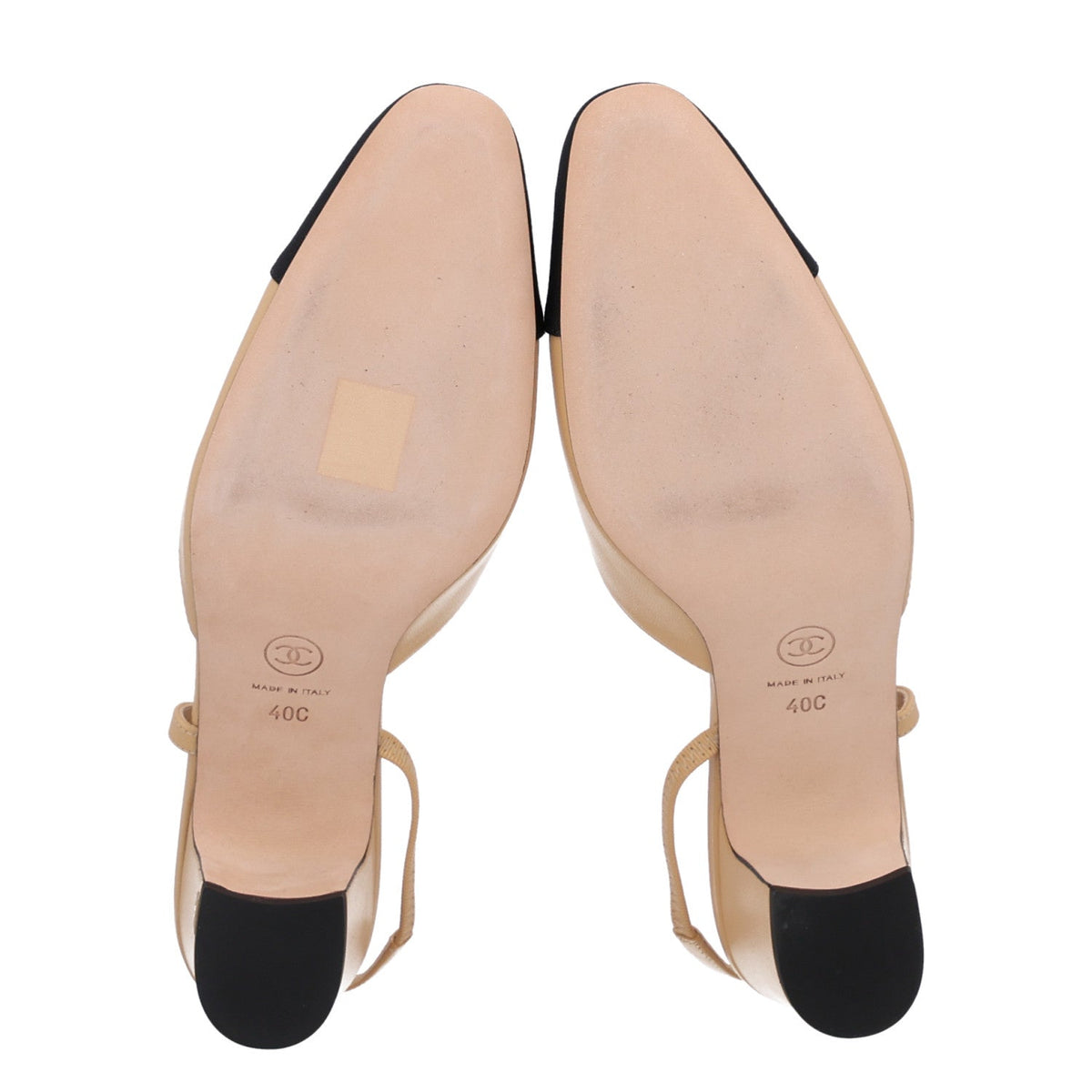 Goatskin Grosgrain Cap Toe CC Slingback Pumps 40 Beige Black