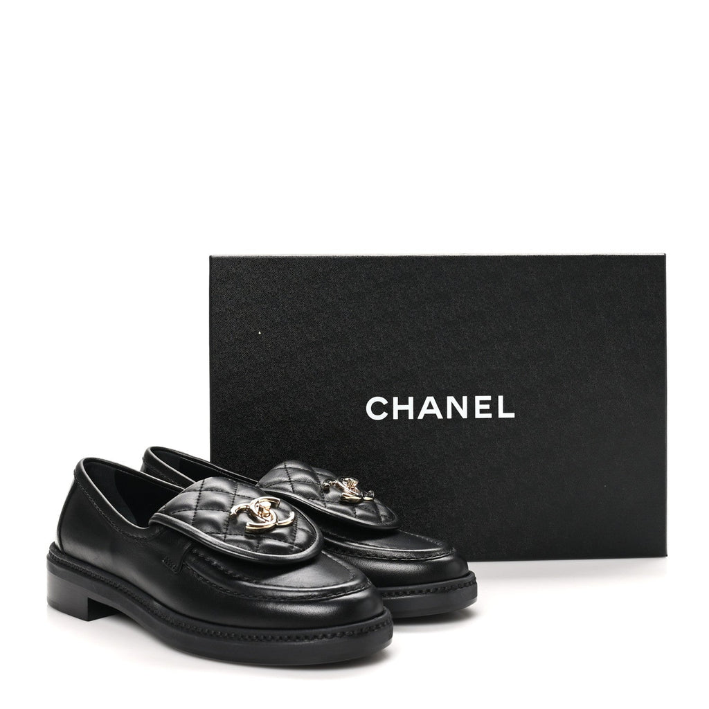 Lambskin Quilted CC Turnlock Loafers 35.5 Black