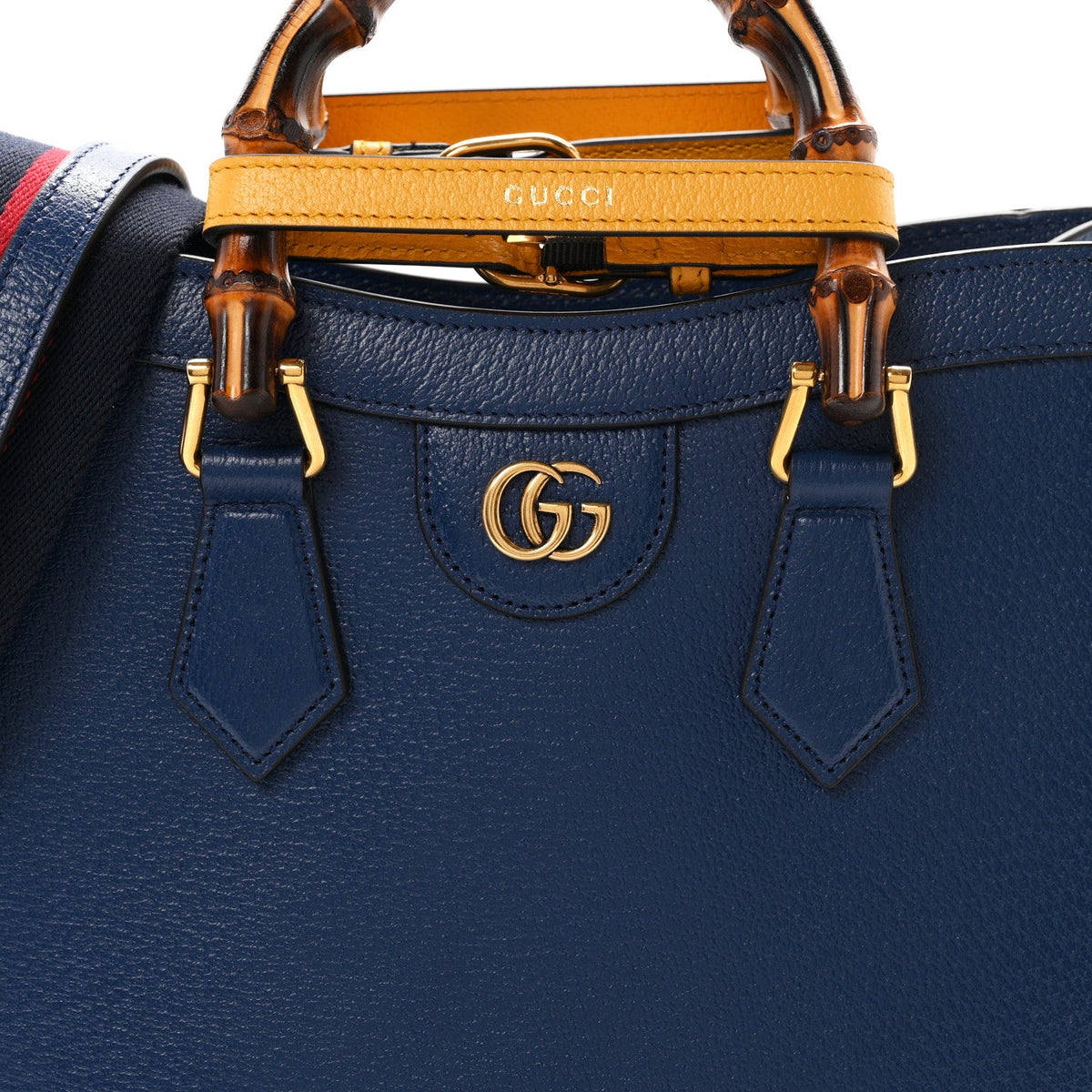 Textured Dollar Calfskin Web Small Diana Tote Bag Royal Crop