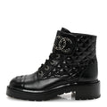 Shiny Lambskin Quilted Lace Up Combat Boots 39 Black