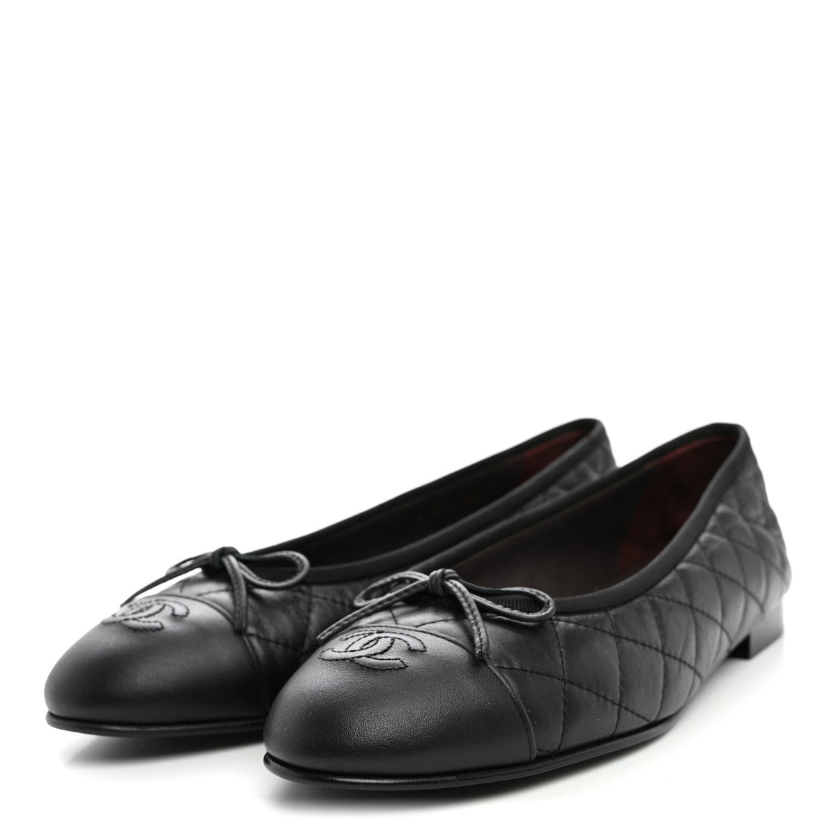 Aged Calfskin Quilted CC Cap Toe Ballerina Flats 41 Black