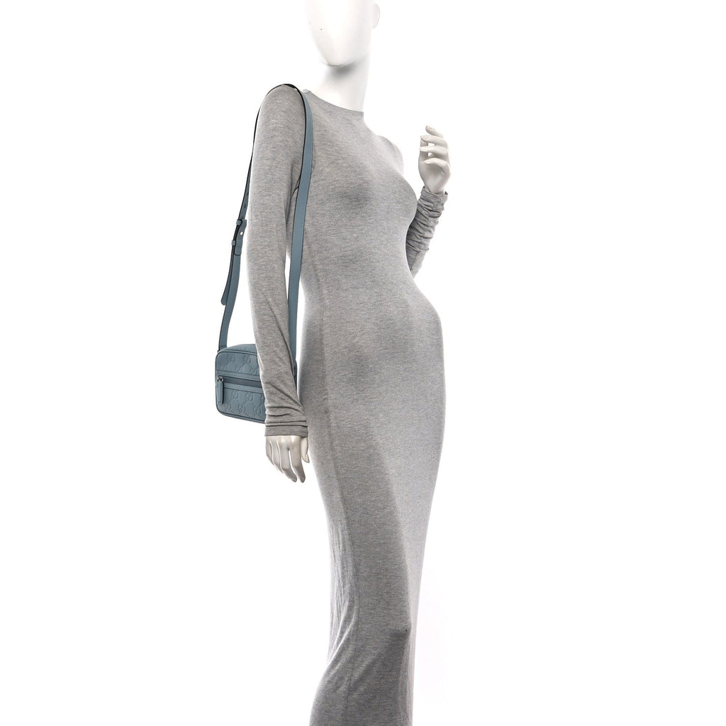 Rubber Effect Calfskin GG Mini Crossbody Bag Light Blue