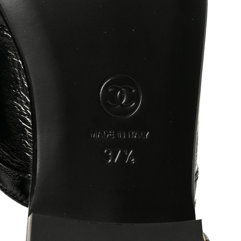Crumpled Shiny Lambskin CC Slingback Mocassin 37.5 Black