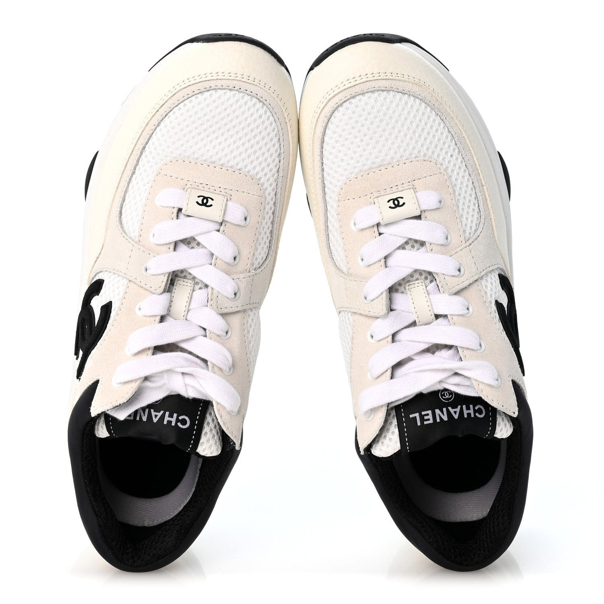 Mesh Suede Calfskin Grained Calfskin Womens CC Sneakers 37.5 White Black
