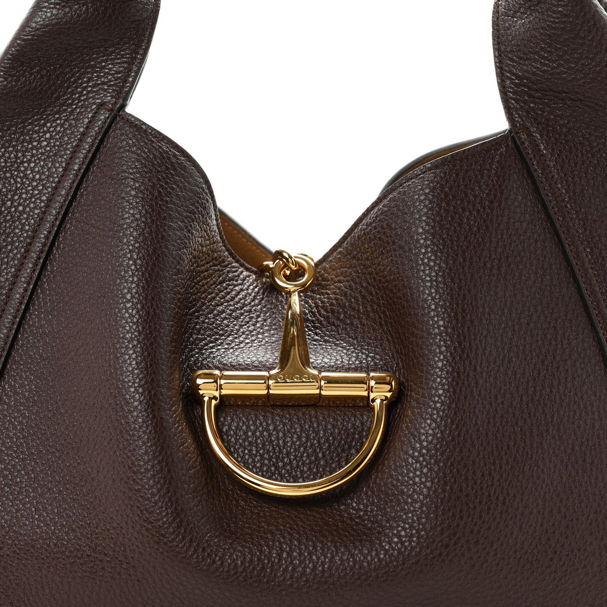 Grained Calfskin Softbit Maxi Shoulder Bag Dark Brown