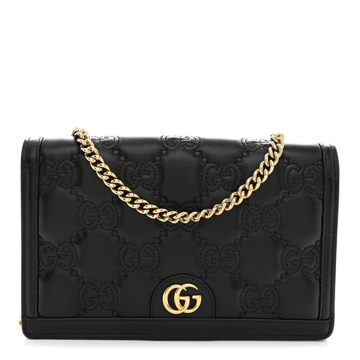 Calfskin GG Matelasse Chain Wallet Black