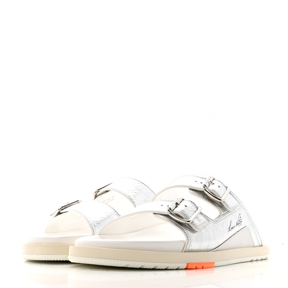 Metallic Mix Materials Mens LV Script Trainer Mules 11 Silver Multicolor