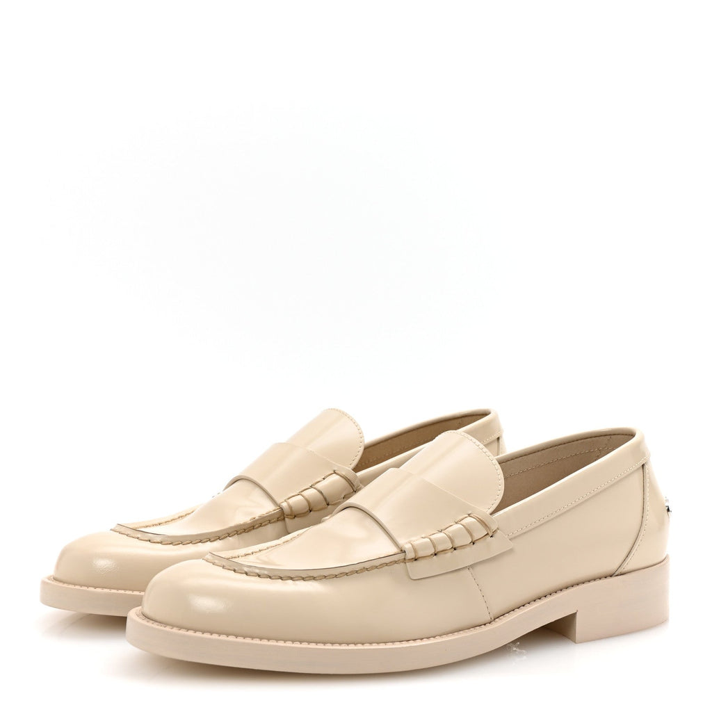 Shiny Calfskin Logo Loafers 38.5 Light Beige