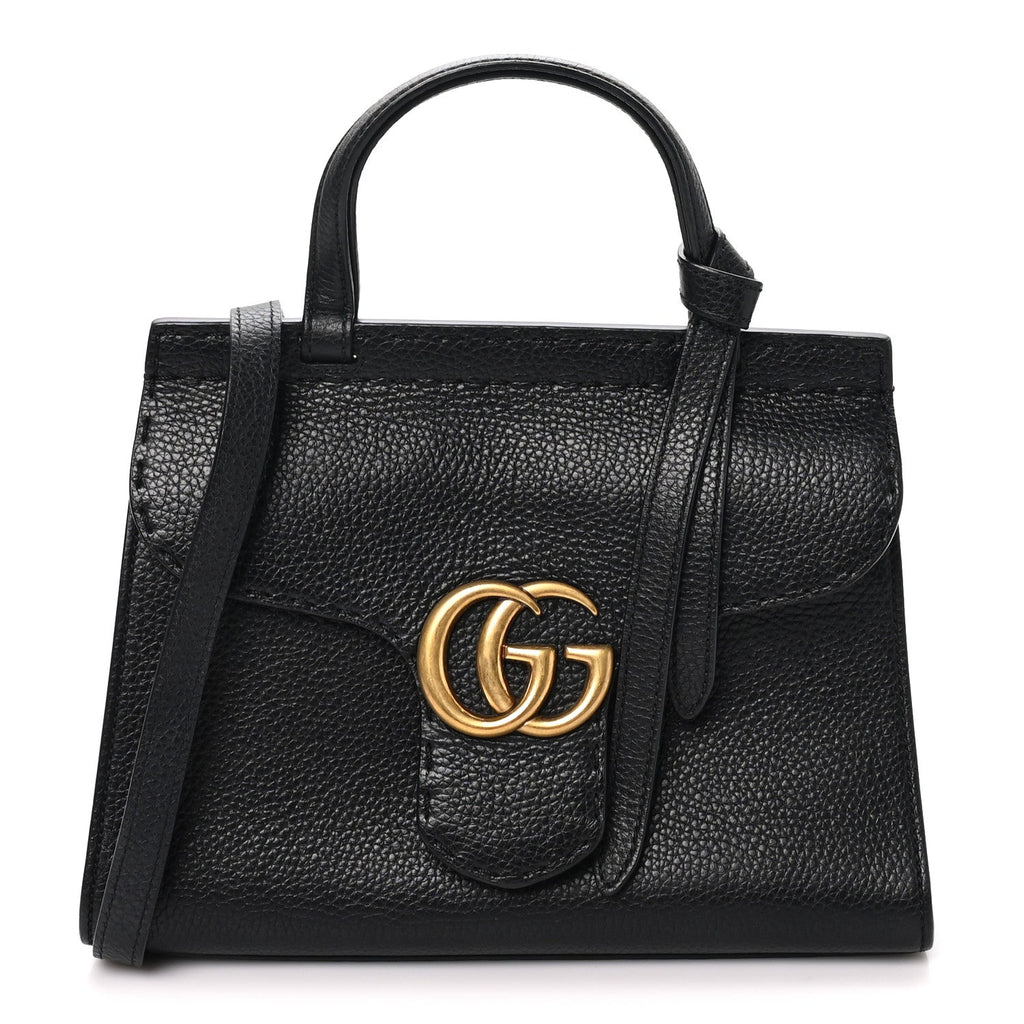 Calfskin Small GG Marmont Top Handle Bag Black