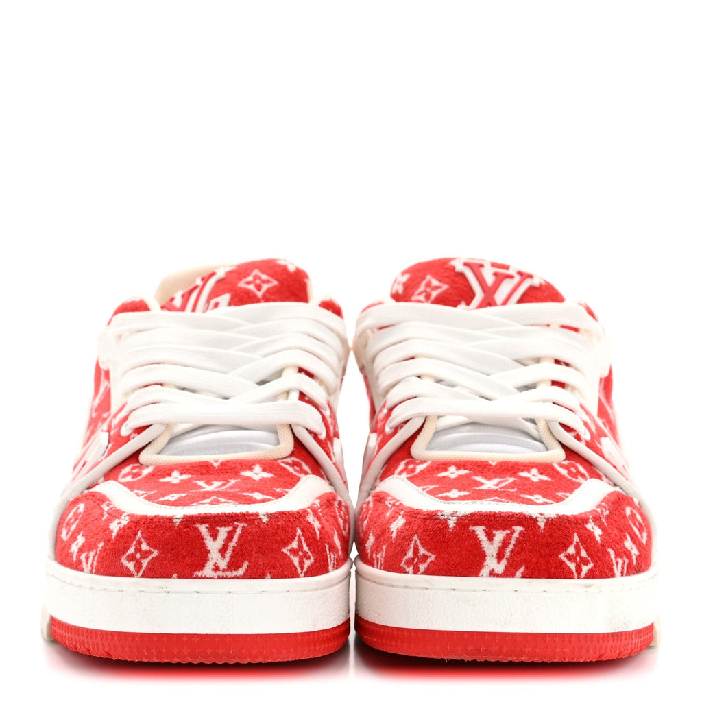 Jacquard Velvet Monogram Mens LV Trainer Sneakers 8 Red