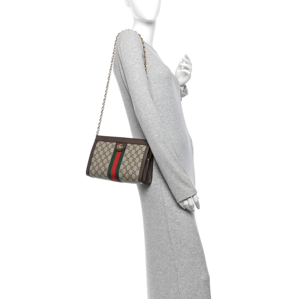 GG Supreme Monogram Web Small Ophidia Chain Shoulder Bag Brown