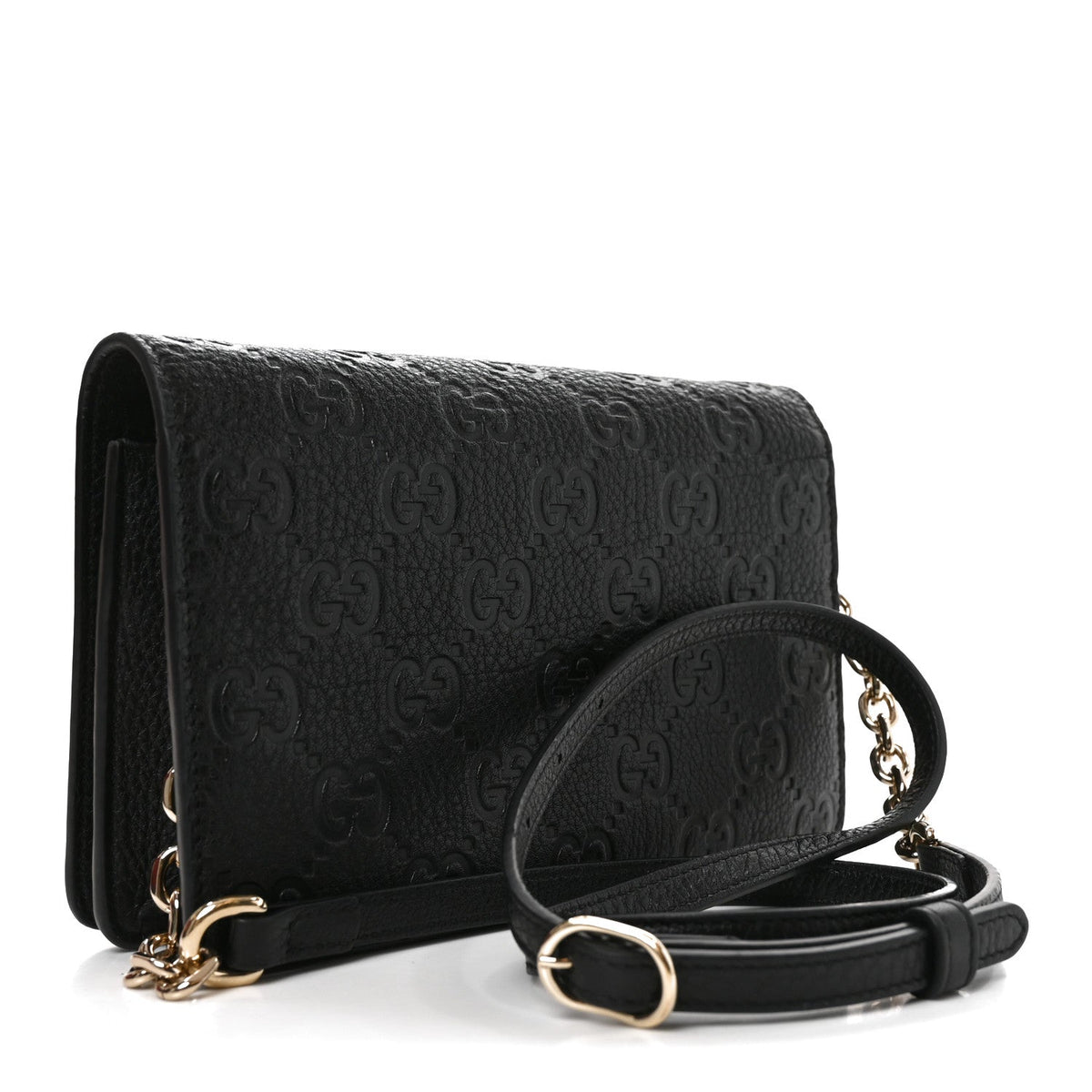 GG Grainy Calfskin Emblem Wallet On Chain Black