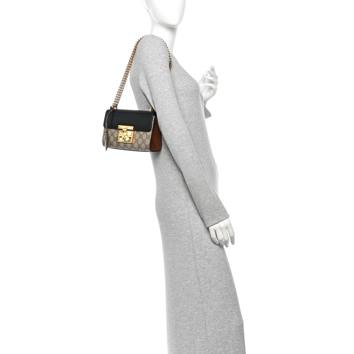 GG Supreme Monogram Calfskin Small Padlock Shoulder Bag Beige Black Cuir