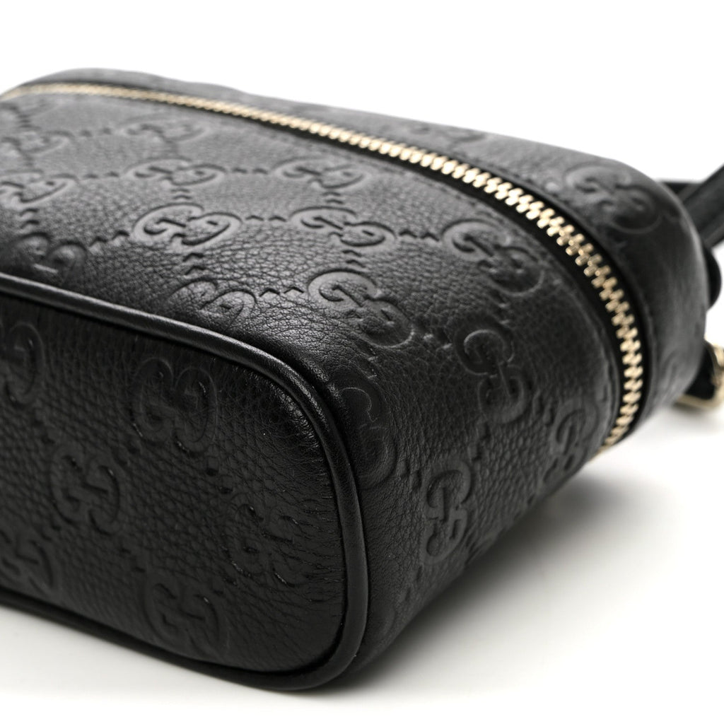 GG Calfskin Embossed Emblem Super MIni Crossbody Bag Black