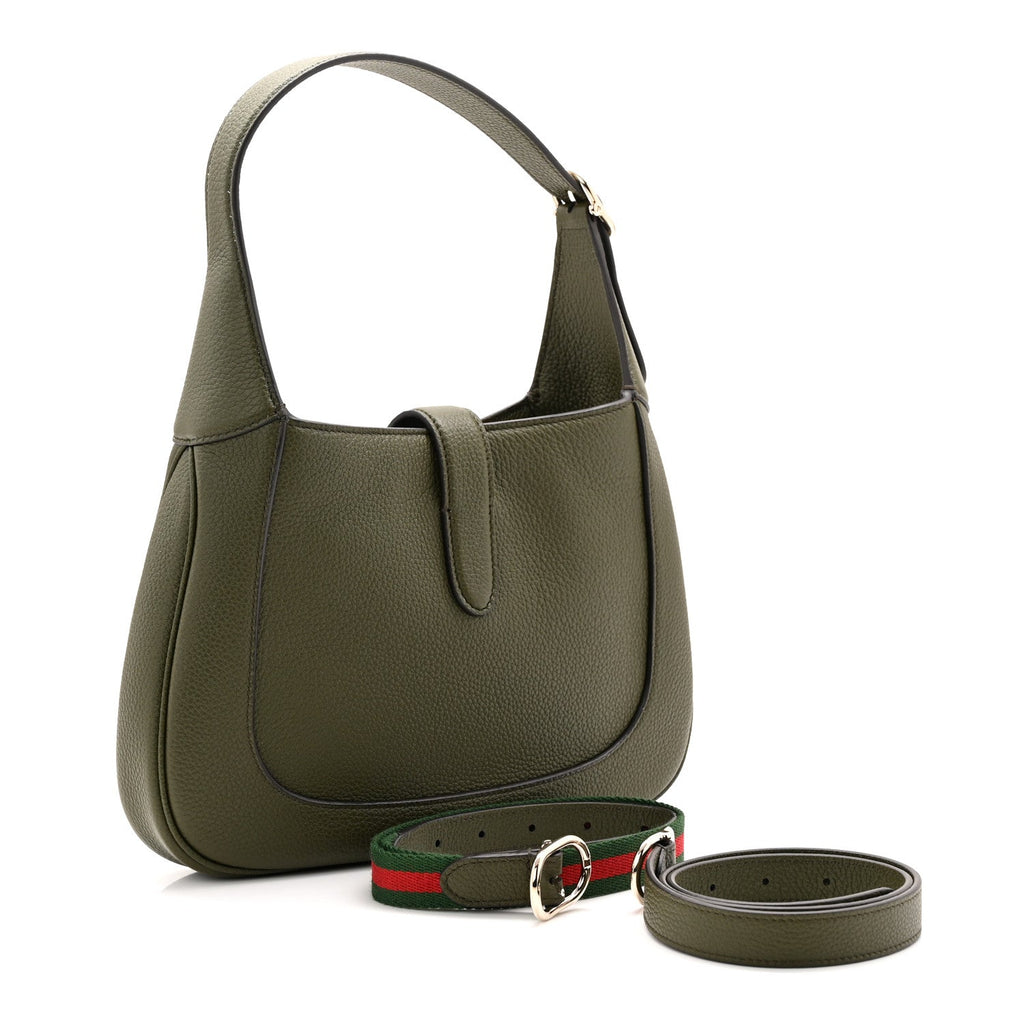 Grained Calfskin Web Medium Jackie 1961 Hobo Dark Green