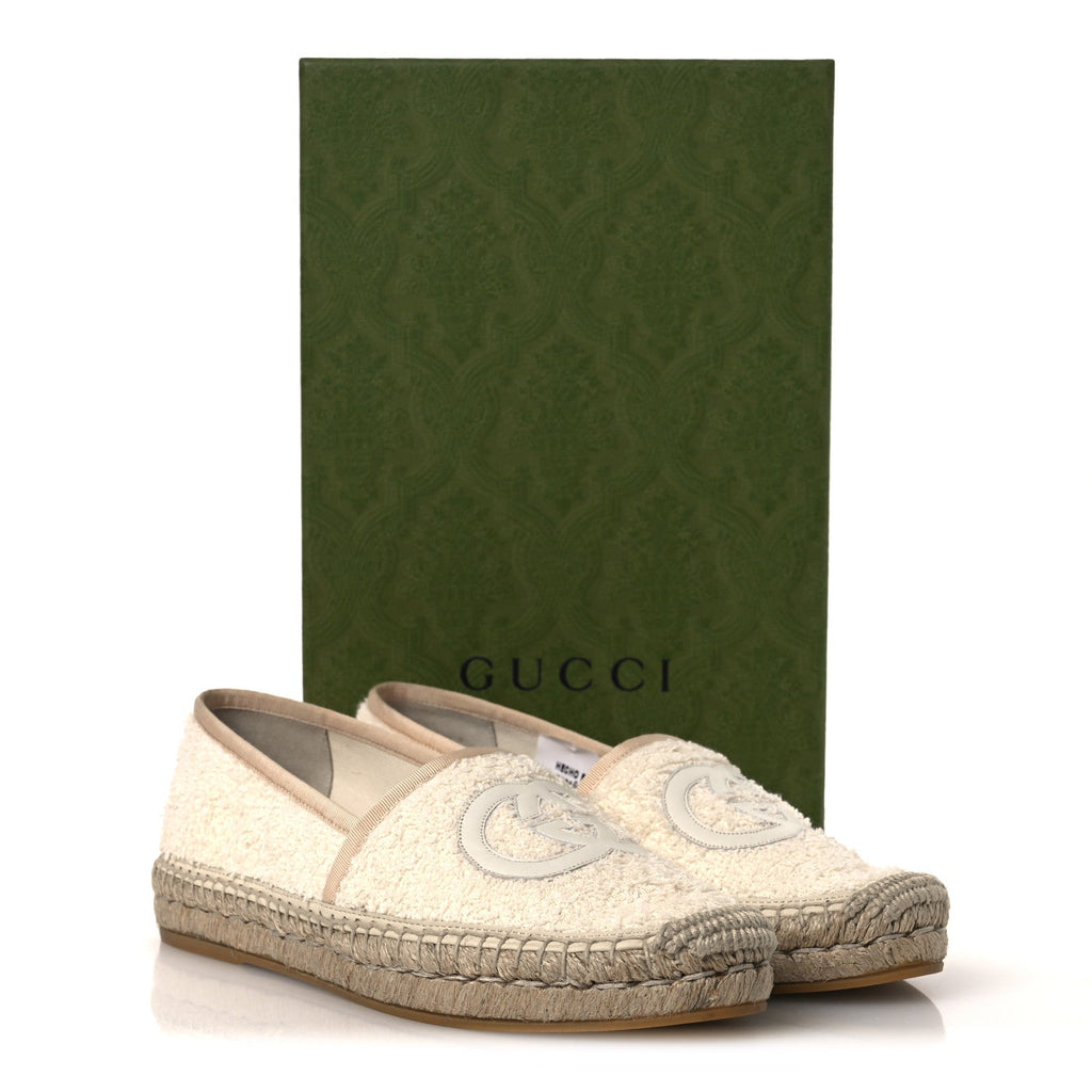 Terry Cloth Interlocking G Espadrilles 38.5 Ivory Dusty White Beige