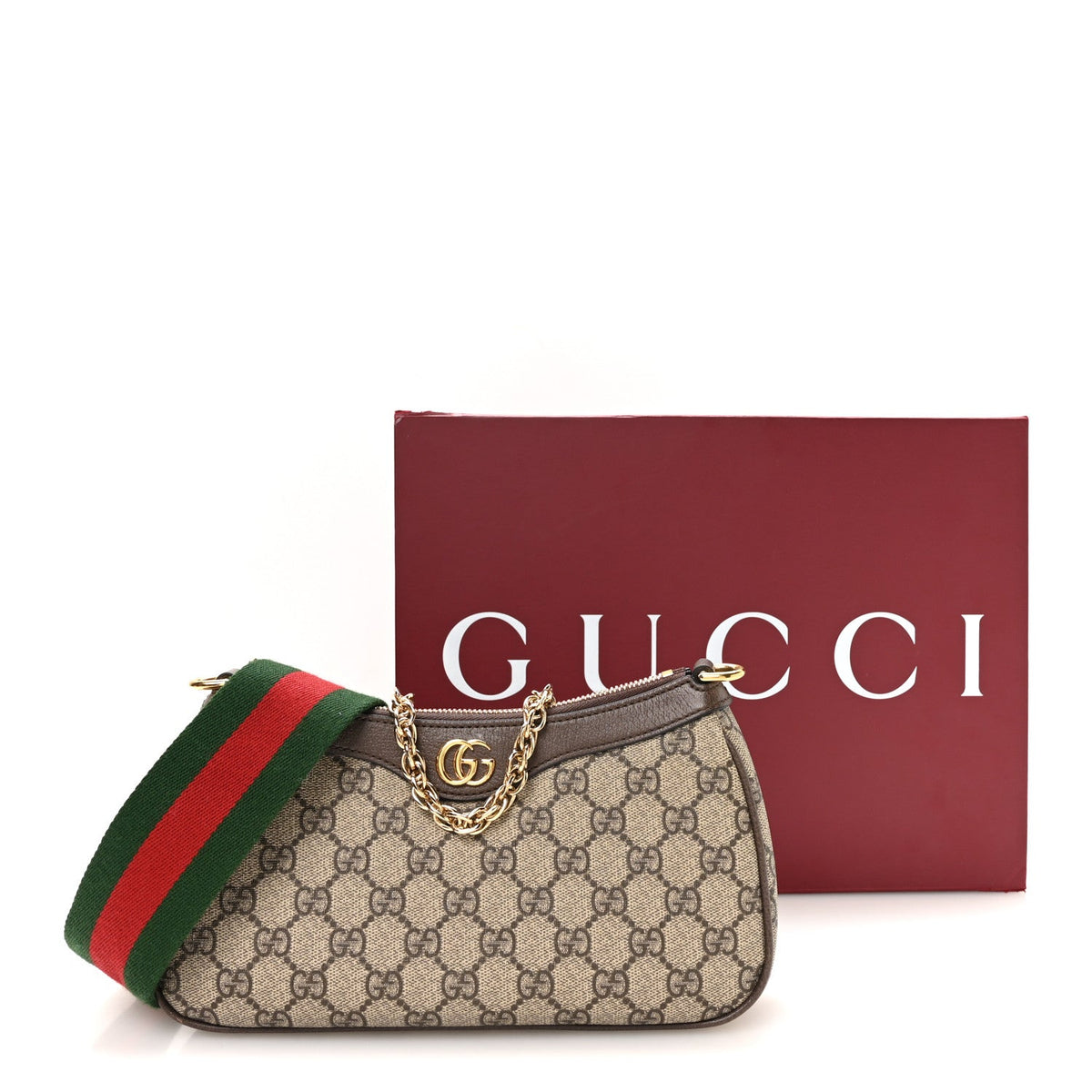 GG Supreme Monogram Textured Dollar Calfskin Web Small Ophidia GG Handbag Beige Ebony New Acero