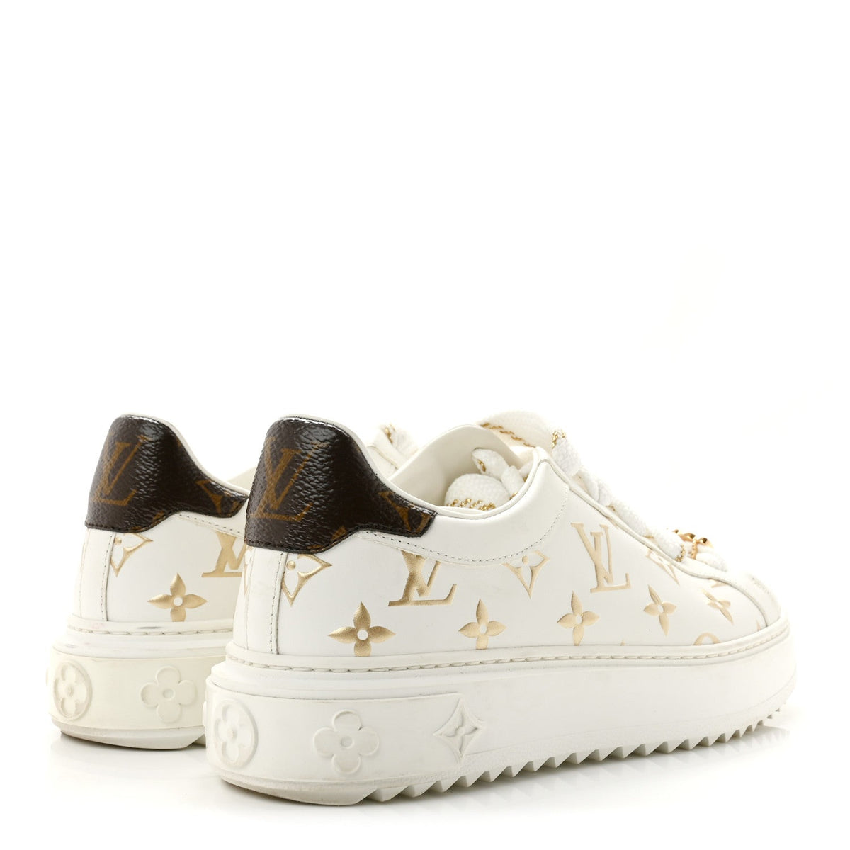 Calfskin Monogram Debossed Time Out Sneakers 37 White Gold