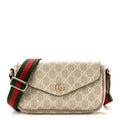 GG Supreme Monogram Textured Dollar Calfskin Web Mini Ophidia Envelope Shoulder Bag Beige Mystic White Oatmeal