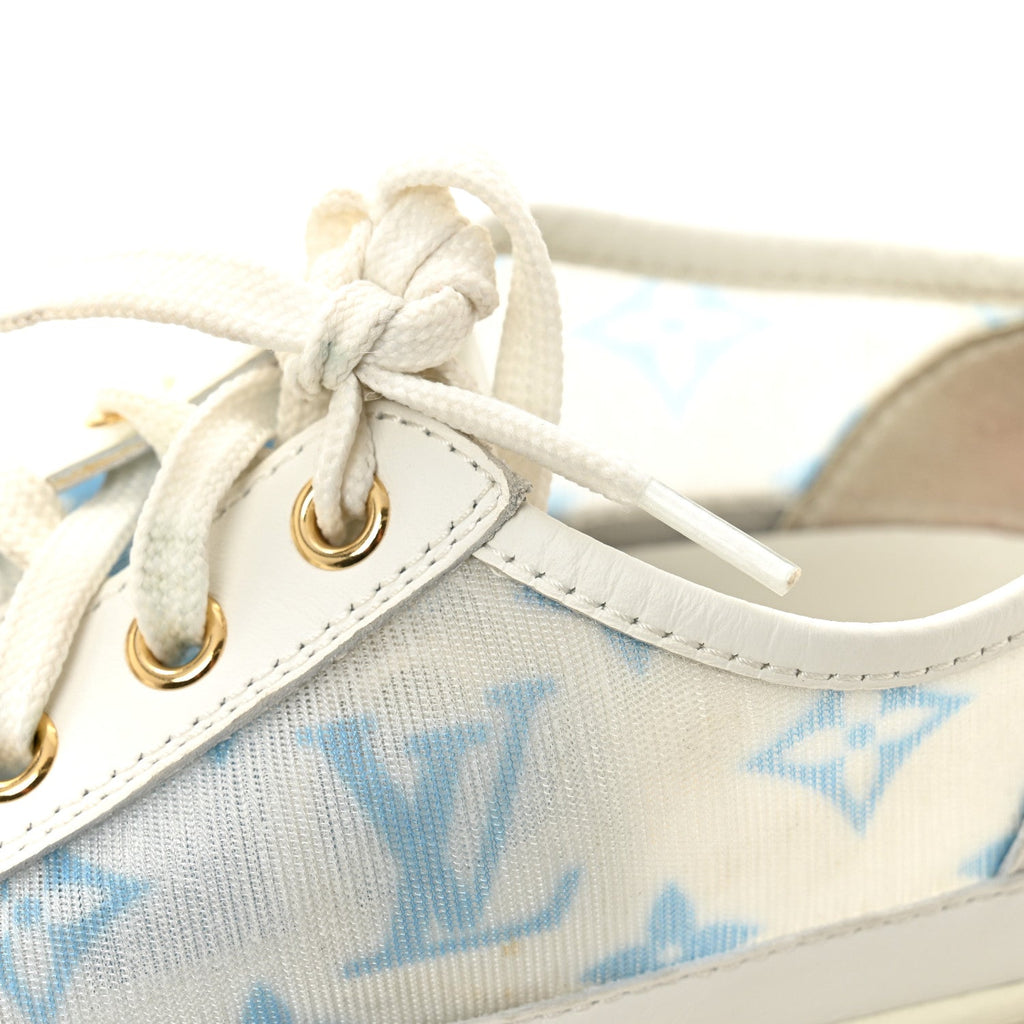 Technical Fabric Calfskin Monogram Stellar Sneakers 35  Blue