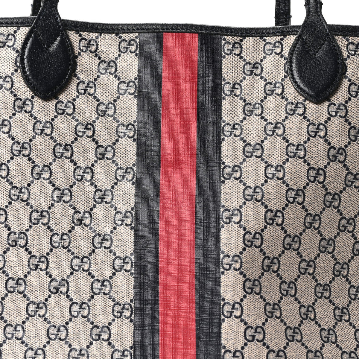 GG Supreme Monogram Textured Dollar Calfskin Web Large Ophidia Tote Beige Blue