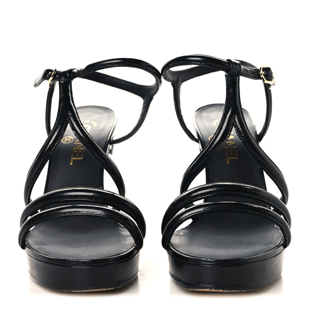 Patent Crumpled Calfskin Parthenon Platform Sandals 39.5 Black