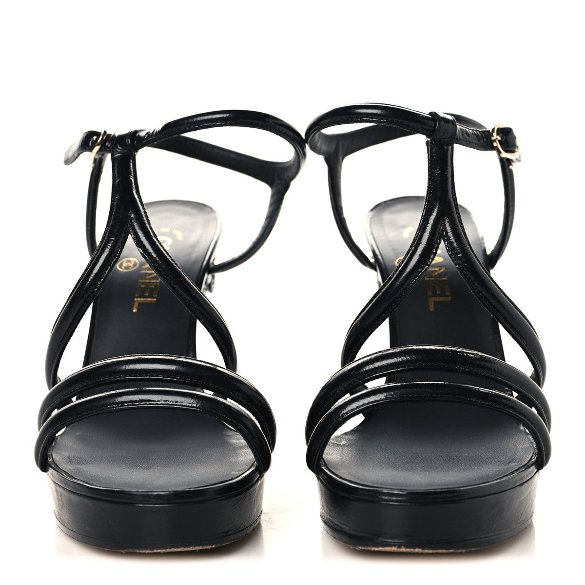 Patent Crumpled Calfskin Parthenon Platform Sandals 39.5 Black