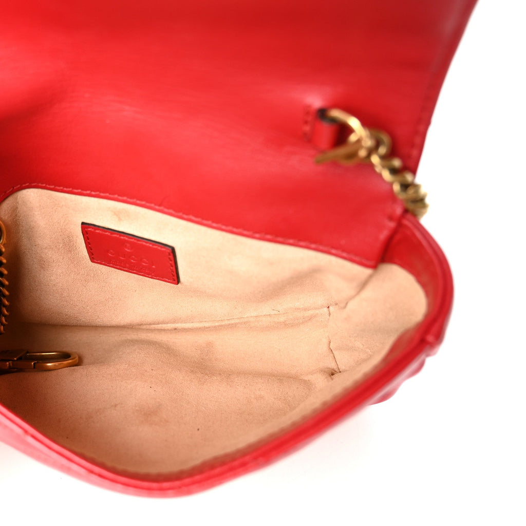 Calfskin Matelasse Super Mini GG Marmont Shoulder Bag Hibiscus Red