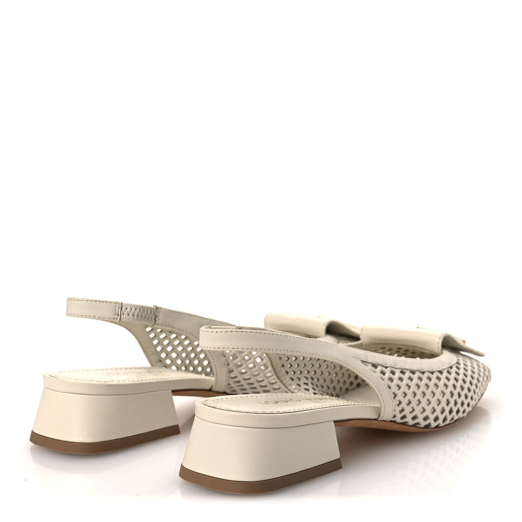 Calfskin Perforated Shake Slingback Pumps 35.5 Creme Beige