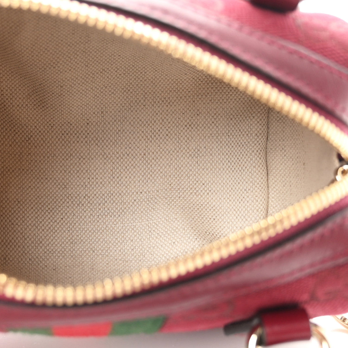 GG Supreme Monogram Textured Dollar Calfskin Web Super Mini Ophidia Top Handle Bowler Bag Rosso Ancora
