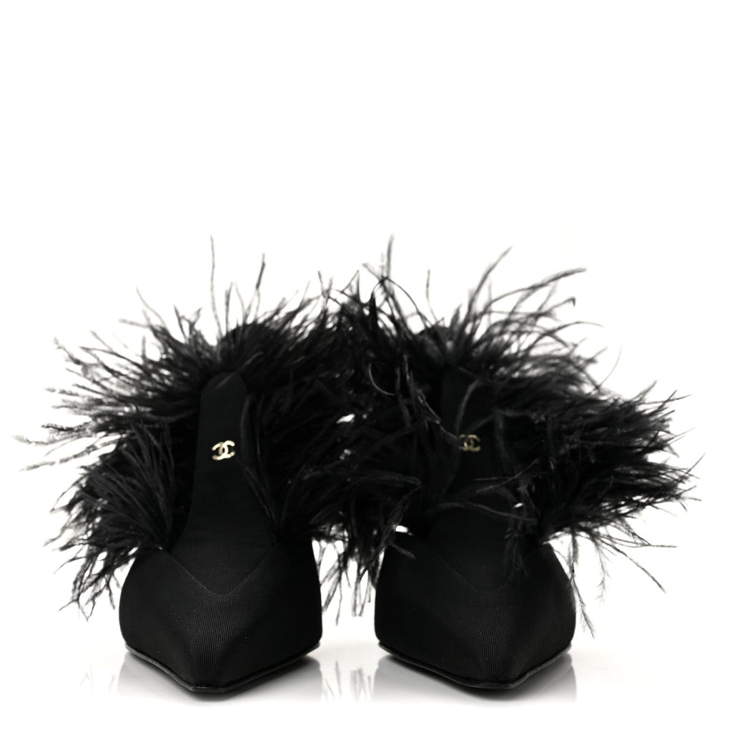 Grosgrain Feather Mary Jane Pumps 38 Black