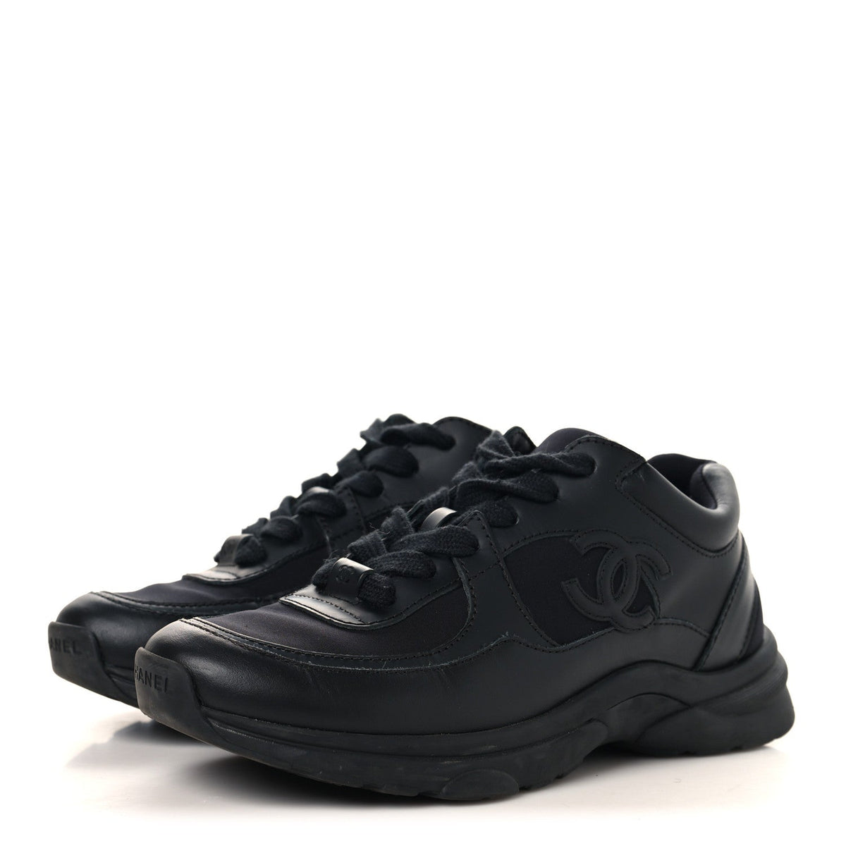 Lambskin Fabric CC Uniform Sneakers 37 Black