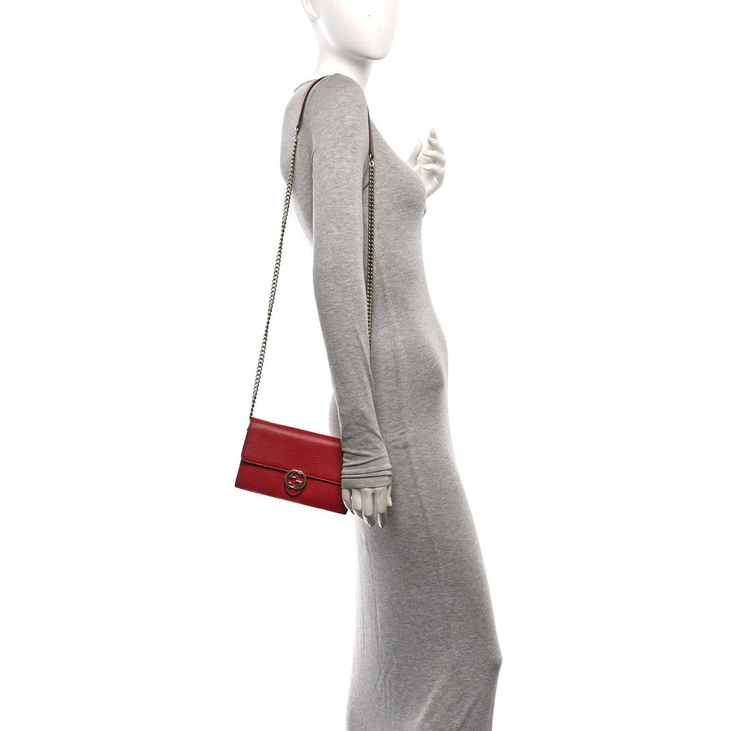Dollar Calfskin Interlocking G Chain Wallet Red