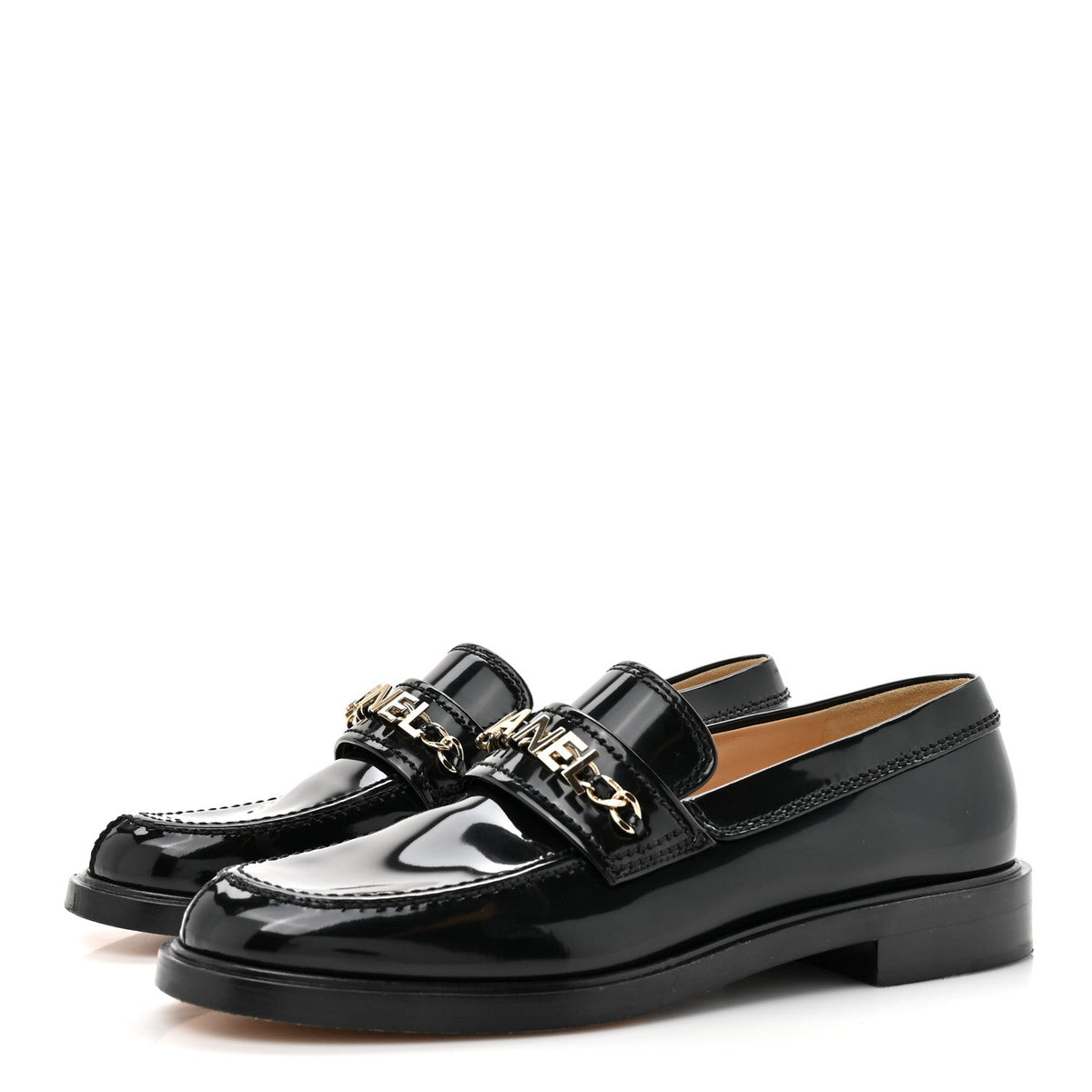 Shiny Calfskin Logo Loafers 39 Black