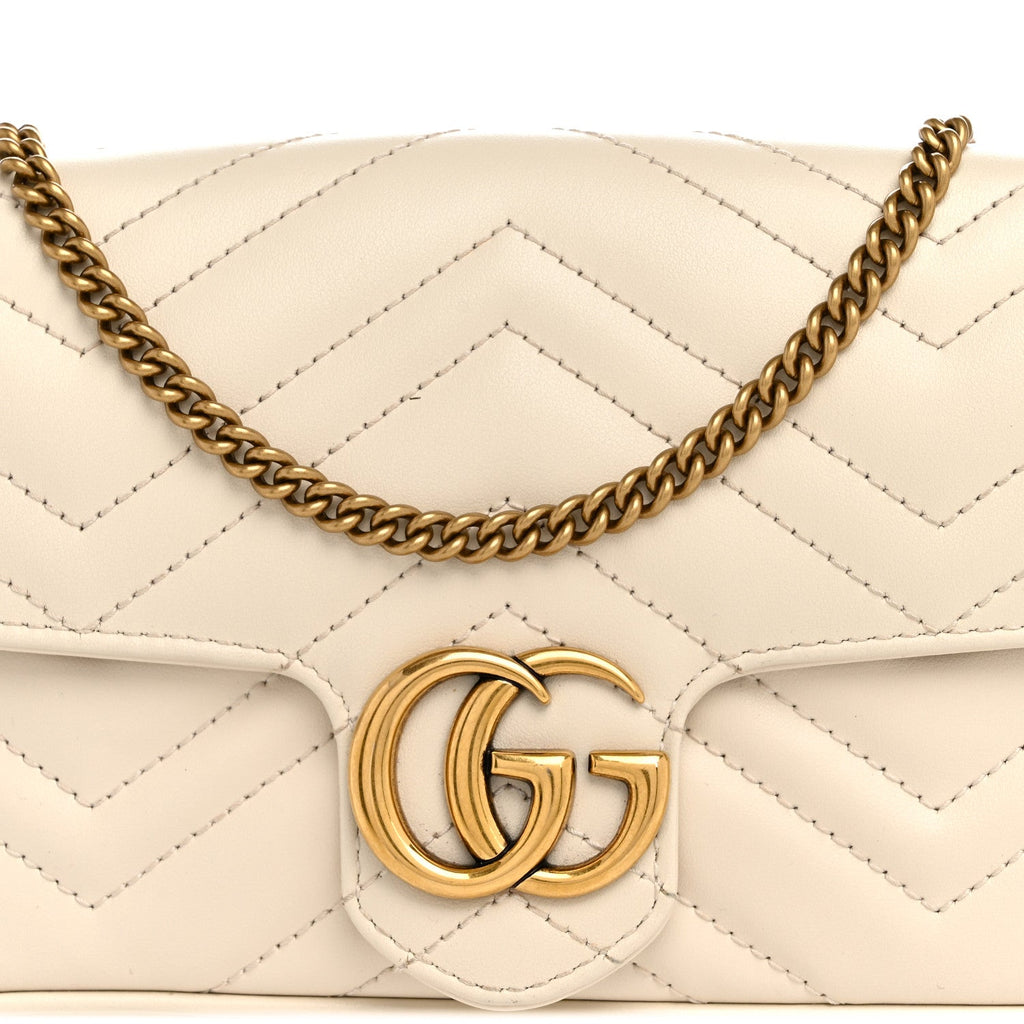 Calfskin Matelasse Mini GG Marmont Shoulder Bag With Card Holder White Black
