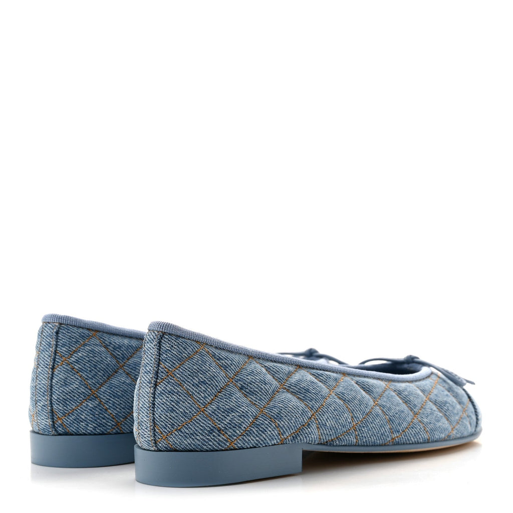 Denim Quilted CC Cap Toe Ballerina Flats 35 Light Blue