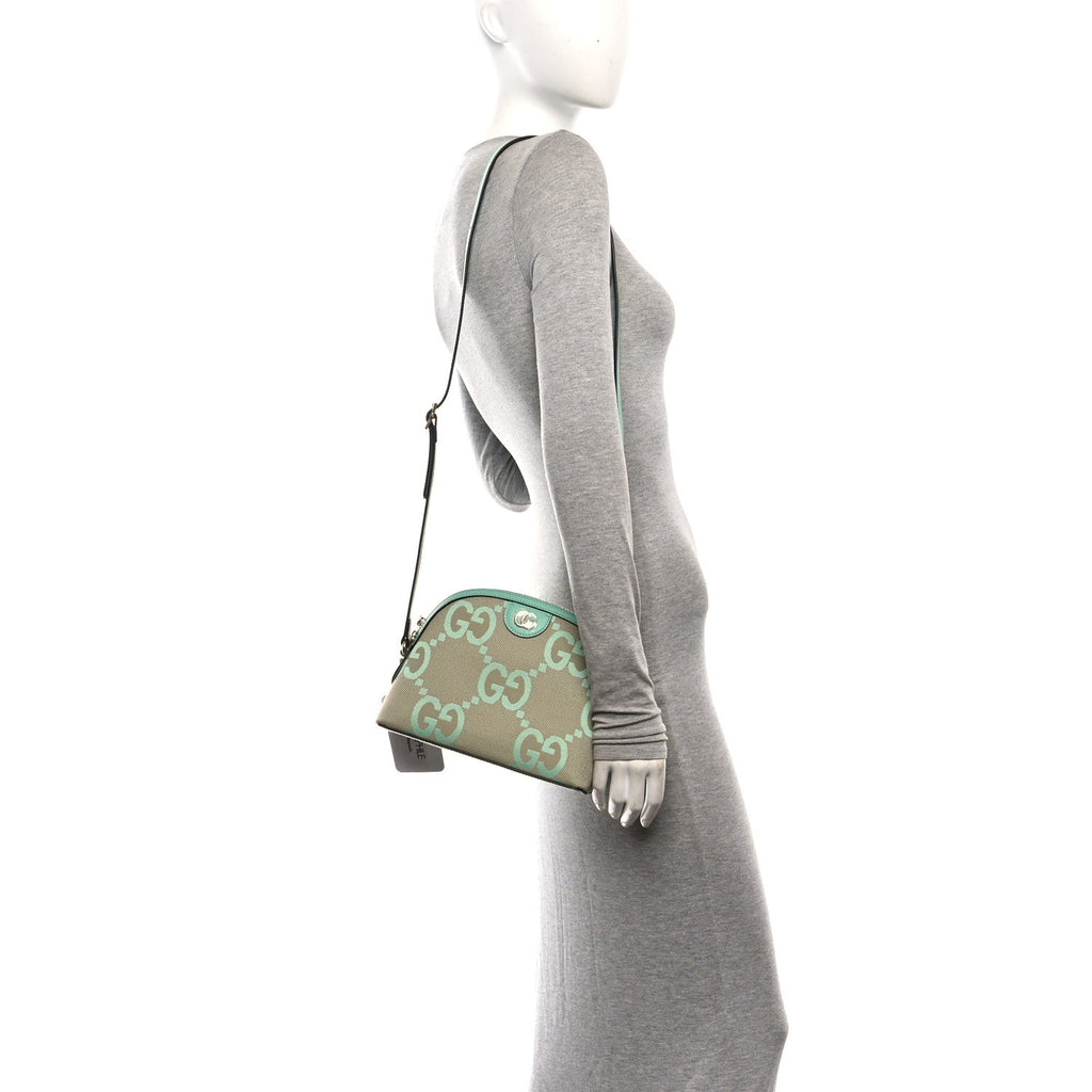 Monogram Jumbo GG Textured Dollar Calfskin Small Ophidia Dome Shoulder Bag Beige Pepperlight Mint