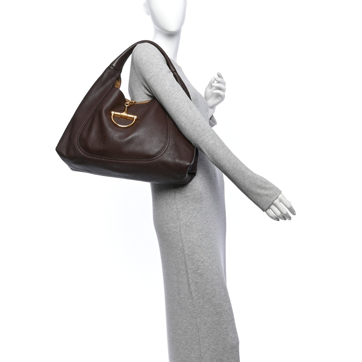 Grained Calfskin Softbit Maxi Shoulder Bag Dark Brown