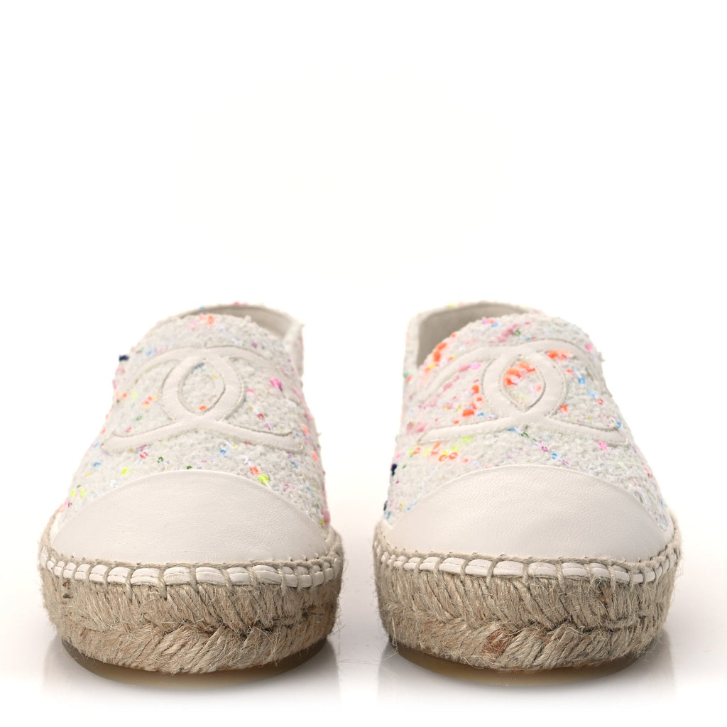 Glittered Tweed Lambskin CC Espadrilles 36  White Multicolor