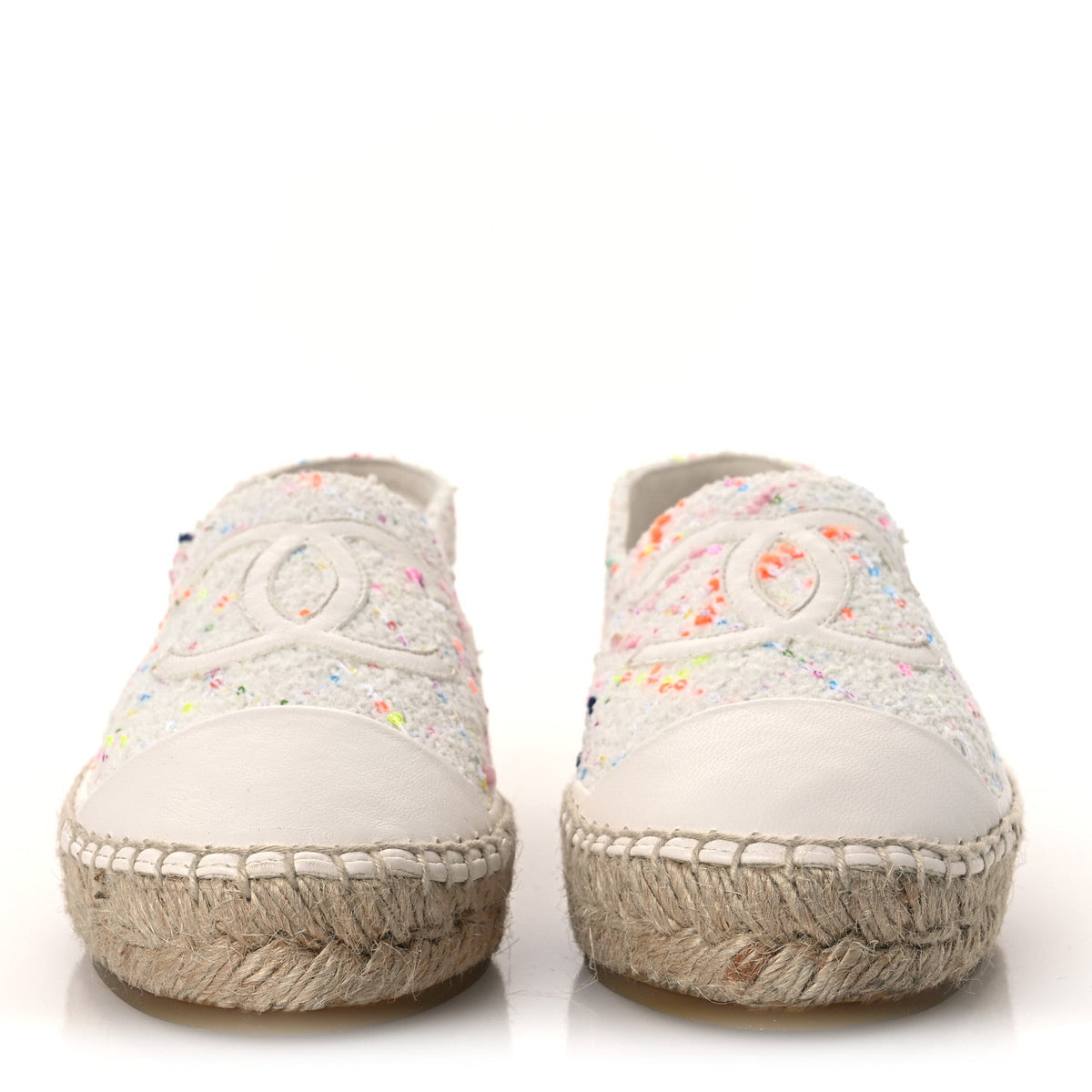 Glittered Tweed Lambskin CC Espadrilles 36  White Multicolor