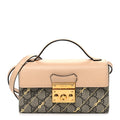 GG Supreme Monogram Calfskin Horsebit Print Mini Padlock Top Handle Shoulder Bag Beige Ebony Light Pink