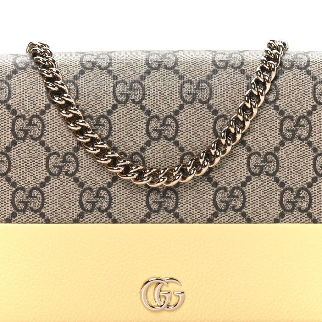 Dollar Calfskin GG Supreme Monogram Mini GG Marmont Chain Wallet Beige Light Yellow