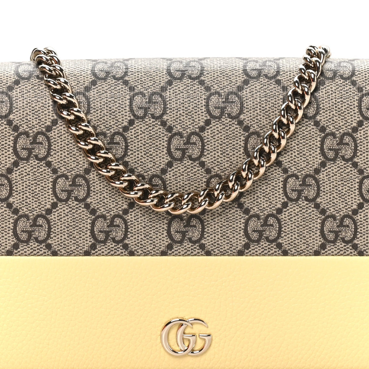 Dollar Calfskin GG Supreme Monogram Mini GG Marmont Chain Wallet Beige Light Yellow