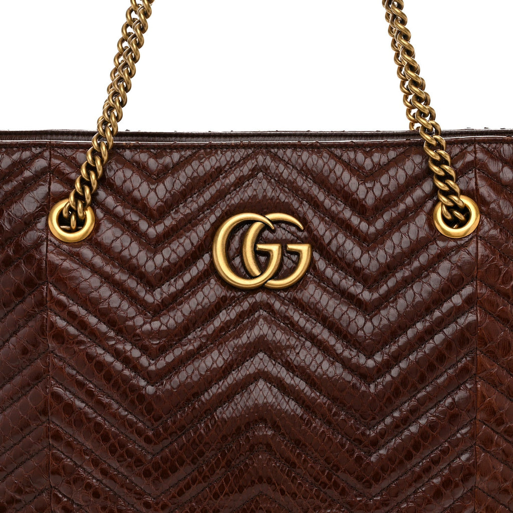 Snakeskin Matelasse Large GG Marmont Slim Tote Brown