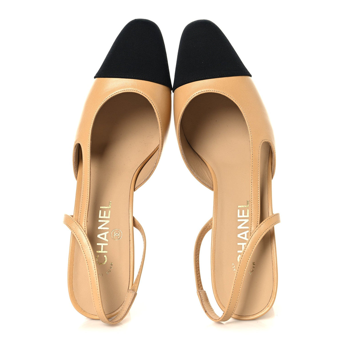 Goatskin Grosgrain Cap Toe CC Slingback Pumps 40.5 Beige Black