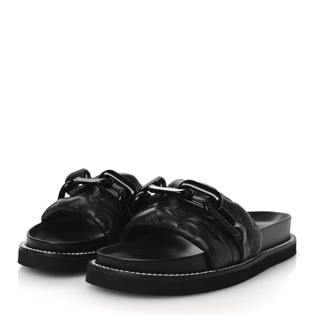 Calfskin Embossed Monogram Sunset Flat Comfort Mule 38.5 Black