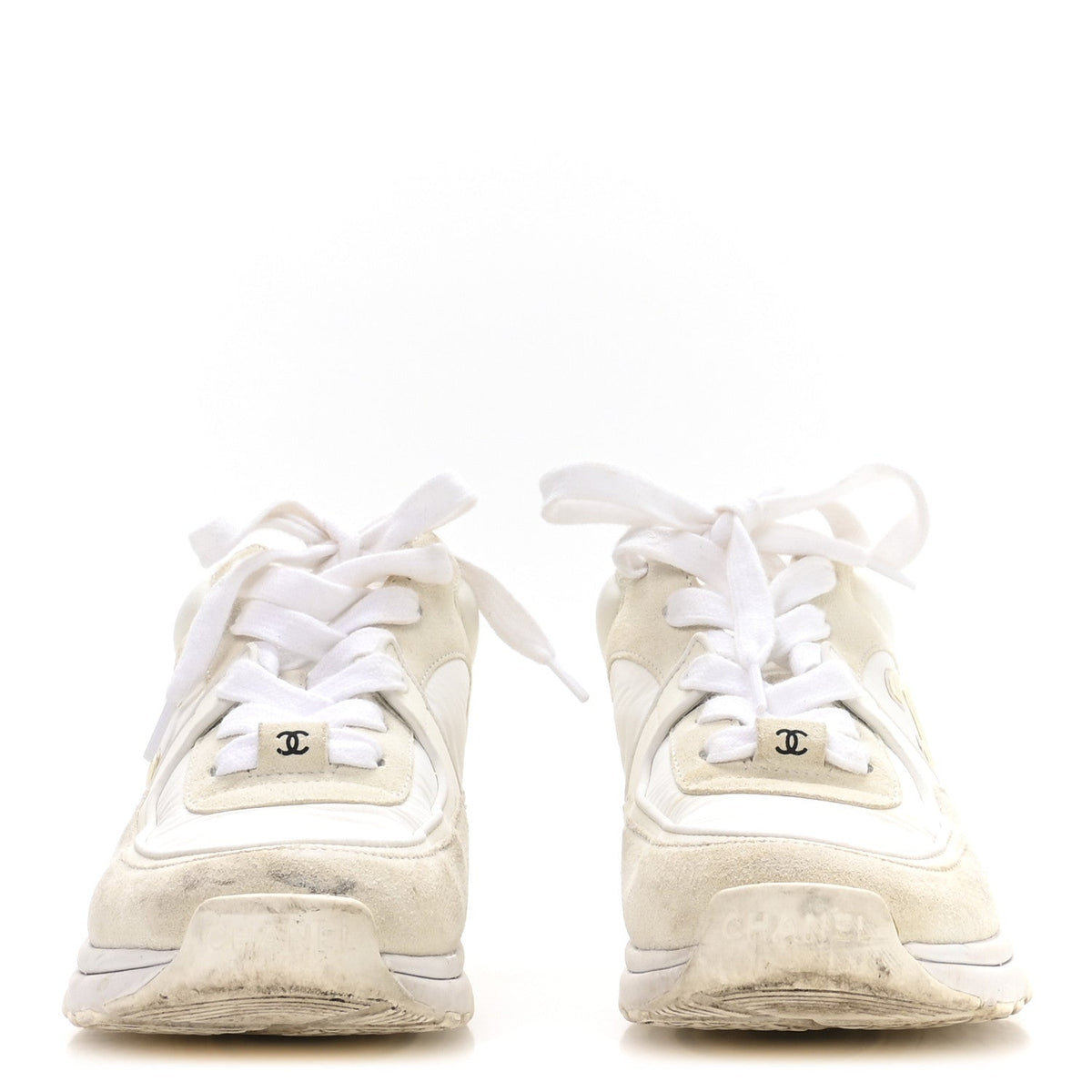 Suede Calfskin Fabric CC Sneakers 36 White