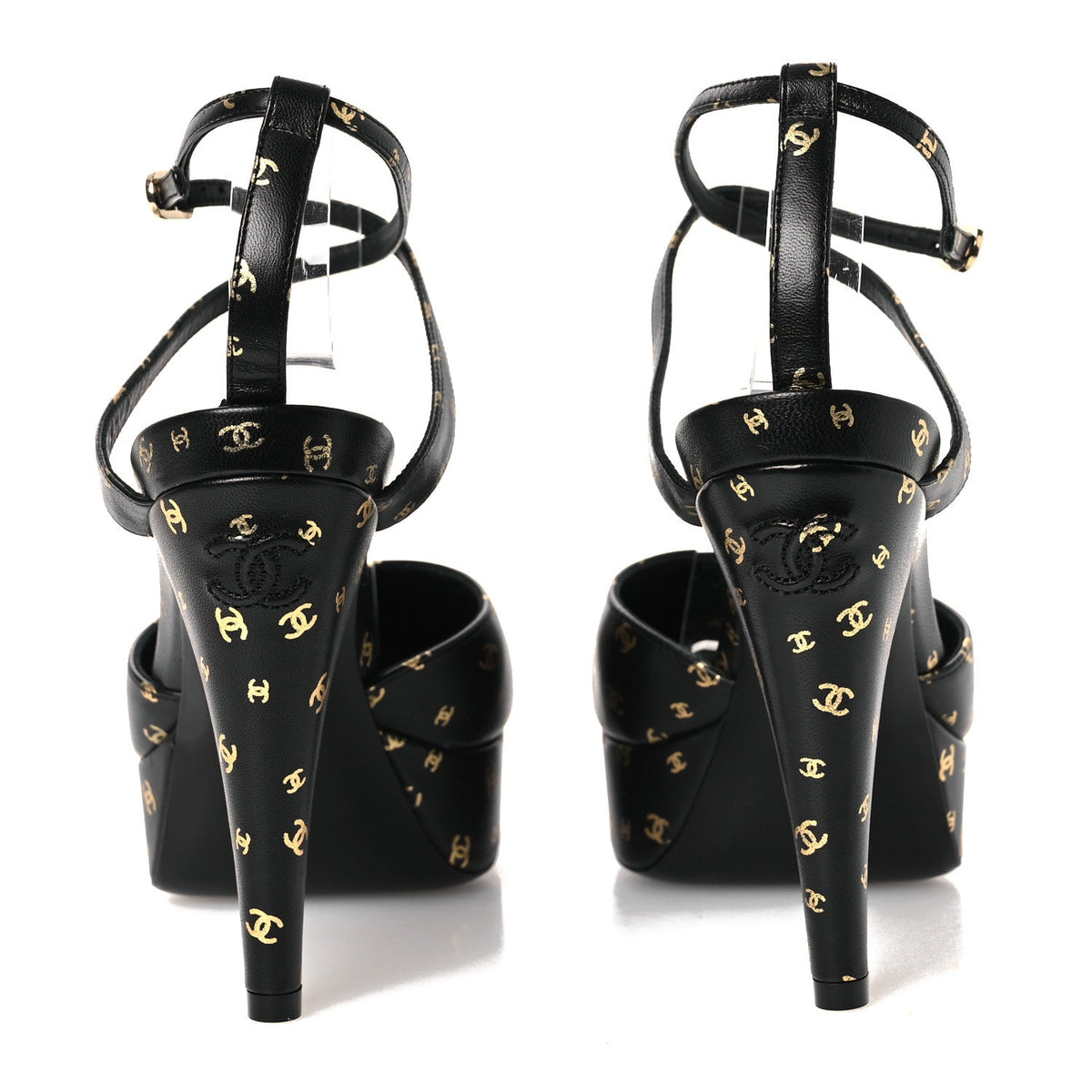 Printed Lambskin CC Platform Pumps 37.5 Black Gold