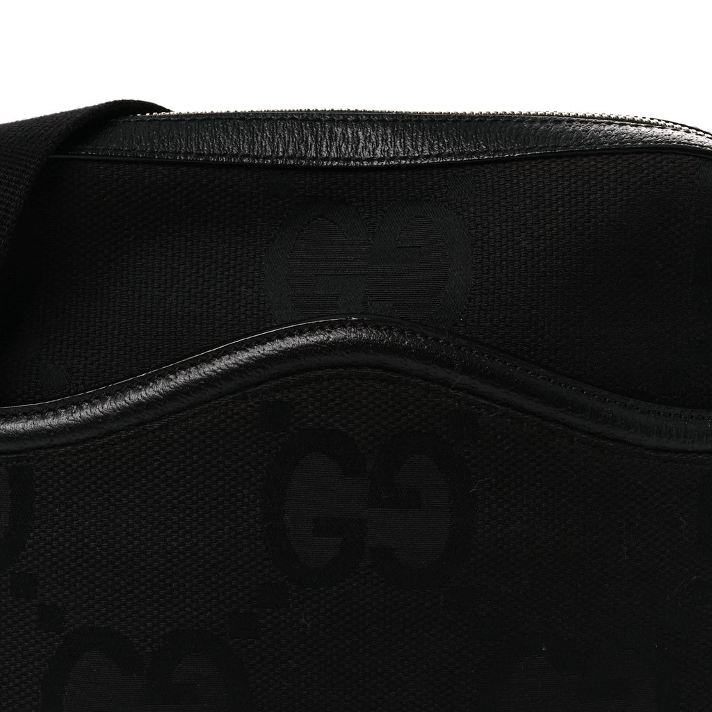 Monogram Jumbo GG Textured Dollar Calfskin Web Messenger Shoulder Bag Black